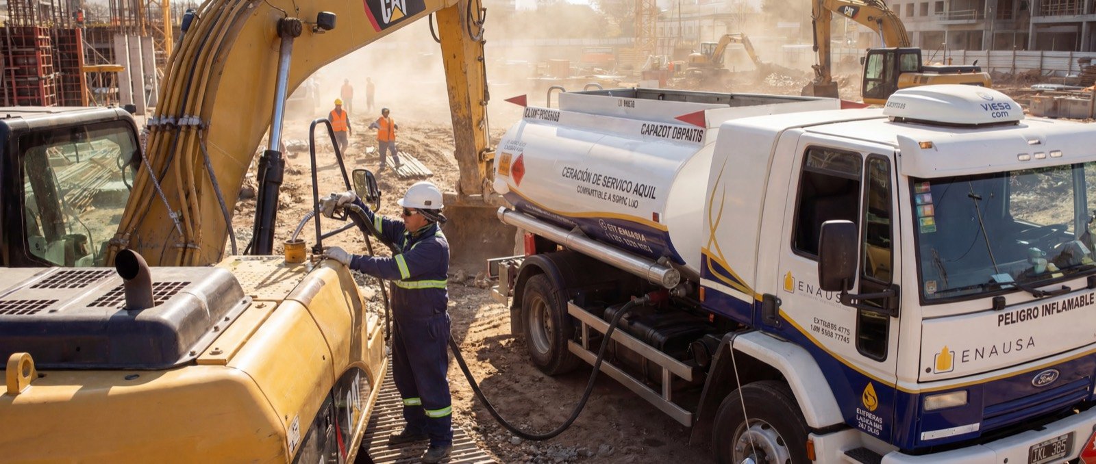 Cisterna ENAUSA descargando combustible a granel en sitio de construcción